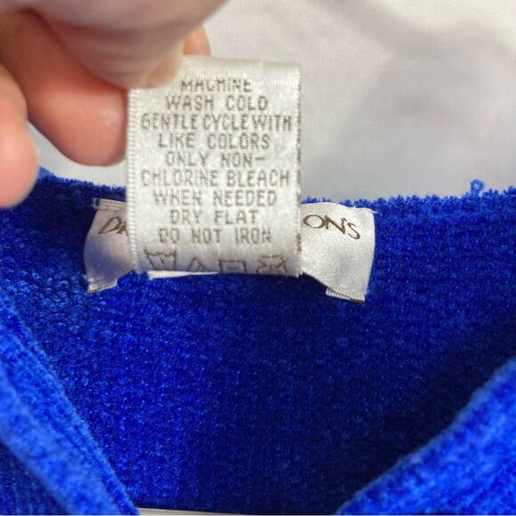 Draper's & Damon’s Sweater SZ M Bright Blue Petite Pull-over Button Neck Soft - Picture 6 of 7